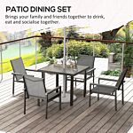 Outsunny 5 Pieces Garden Dining Set With Glass Top Dining Table, Outdoor Umbrella Hole Table And 4 Armchairs W/ Breathable Mesh Fabric Seats