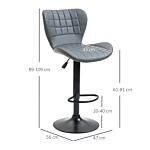 Homcom Bar Stools Set Of 2 Adjustable Height Swivel Bar Chairs In Pu Leather With Backrest & Footrest, Grey