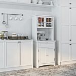 Homcom Kitchen Buffet And Hutch Wooden Storage Cupboard W/ Framed Glass Door, Drawer, Space For Dining And Living Room, 68.6w X 40d X 164hcm, White