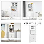 Homcom Kitchen Buffet And Hutch Wooden Storage Cupboard W/ Framed Glass Door, Drawer, Space For Dining And Living Room, 68.6w X 40d X 164hcm, White