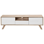 Tv Stand White And Light Wood Veneer For Up To 64ʺ Tv With 2 Cabinets And Drawer Beliani