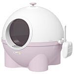 Pawhut Large Cat Litter Box, Hooded Cat Litter Tray With Lid, Scoop, Top Handle, Front Entrance, 53 X 51 X 48cm - Pink