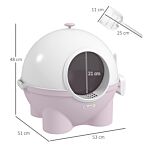 Pawhut Large Cat Litter Box, Hooded Cat Litter Tray With Lid, Scoop, Top Handle, Front Entrance, 53 X 51 X 48cm - Pink