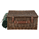 4 Person Picnic Hamper Brown Wicker With Cutlery Set Plates Wine Glasses And Cool Bag With Corkscrew Blanket Included Beliani