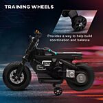 Homcom Kids Electric Motorbike With Siren, Horn, Headlights, Music, Training Wheels, For Ages 3-5 Years - Black