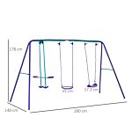 Outsunny Height Adjustable Metal Swing Set With Glider, Two Swing Seats And Adjustable Height, Outdoor Heavy Duty A-frame