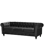 Chesterfield Sofa Black Velvet Fabric Upholstery Dark Wood Legs 3 Seater Contemporary Beliani