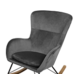 Rocking Chair Dark Grey Velvet Metal Legs Wooden Skates Modern Beliani