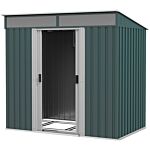 Outsunny 6.5 X 4ft Galvanised Metal Shed With Foundation, Lockable Tool Garden Shed With Double Sliding Doors And 2 Vents, Green