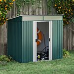 Outsunny 6.5 X 4ft Galvanised Metal Shed With Foundation, Lockable Tool Garden Shed With Double Sliding Doors And 2 Vents, Green