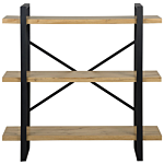 3 Tier Bookcase Light Wood With Black Metal Frame Open Shelves Industrial Cross-back Home Storage Minimalist Freestanding Unit Beliani