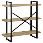 3 Tier Bookcase Light Wood With Black Metal Frame Open Shelves Industrial Cross-back Home Storage Minimalist Freestanding Unit Beliani