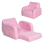 Homcom 2 In 1 Kids Armchair Sofa Bed Fold Out Padded Wood Frame Bedroom, Pink