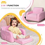 Homcom 2 In 1 Kids Armchair Sofa Bed Fold Out Padded Wood Frame Bedroom, Pink