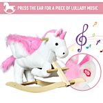 Homcom Unicorn Rocking Horse Kids Wooden Ride On Plush Toy W/ Music