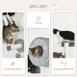 Pawhut 4pcs Wall Mounted Cat Tree Cat Wall Furniture With Platforms, Steps, Scratching Post, Perch, Cat Condo For Indoor Cat - Grey