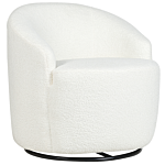 Armchair White Cream Boucle Fabric Soft Nubby Black Base Swivel 360° Retro Glam Art Decor Style Beliani