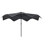 Outsunny Solar Patio Umbrella With Led And Tilt, Outdoor Market Table Umbrella Parasol With Crank, 3 X 3 (m), Dark Grey