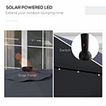 Outsunny Solar Patio Umbrella With Led And Tilt, Outdoor Market Table Umbrella Parasol With Crank, 3 X 3 (m), Dark Grey