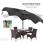 Outsunny Solar Patio Umbrella With Led And Tilt, Outdoor Market Table Umbrella Parasol With Crank, 3 X 3 (m), Dark Grey