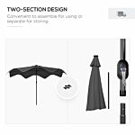 Outsunny Solar Patio Umbrella With Led And Tilt, Outdoor Market Table Umbrella Parasol With Crank, 3 X 3 (m), Dark Grey