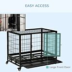 Pawhut 38" Heavy Duty Metal Dog Kennel Pet Cage With Crate Tray And Wheels - Black (medium)