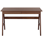 Home Office Desk Dark Wood Walnut 120 X 70 Cm 2 Drawers Workstation Beliani