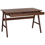 Home Office Desk Dark Wood Walnut 120 X 70 Cm 2 Drawers Workstation Beliani