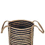 Storage Basket Beige And Black Jute Braided Laundry Hamper Fabric Bin Beliani