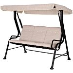 Outsunny 3 Seater Outdoor Garden Swing Chairs Thick Padded Seat Hammock Canopy Porch Patio Bench Bed - Beige