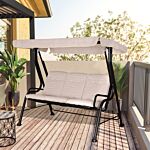 Outsunny 3 Seater Outdoor Garden Swing Chairs Thick Padded Seat Hammock Canopy Porch Patio Bench Bed - Beige