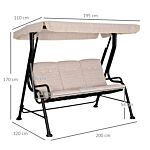 Outsunny 3 Seater Outdoor Garden Swing Chairs Thick Padded Seat Hammock Canopy Porch Patio Bench Bed - Beige