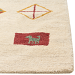 Area Rug Beige Wool 80 X 150 Cm Geometric Animal Pattern Hand Tufted Living Room Bedroom Traditional Boho Beliani