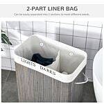 Homcom 100l Laundry Basket With Flip Lid String Handles, 2 Section Collapsible Hamper Removable Lining Foldable Water-resistant Dirty Clothes Storage