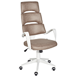 Office Chair White And Brown Faux Leather Swivel Desk Computer Adjustable Seat Reclining Backrest Beliani