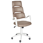 Office Chair White And Brown Faux Leather Swivel Desk Computer Adjustable Seat Reclining Backrest Beliani