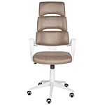 Office Chair White And Brown Faux Leather Swivel Desk Computer Adjustable Seat Reclining Backrest Beliani