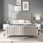 4'6 Fabric Bed - Silvery Grey - Velvet