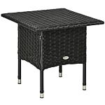 Outsunny Rattan Side Table, Outdoor Coffee Table, With Plastic Board Under The Full Woven Table Top For Patio, Garden, Balcony, Black