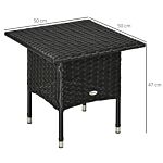 Outsunny Rattan Side Table, Outdoor Coffee Table, With Plastic Board Under The Full Woven Table Top For Patio, Garden, Balcony, Black