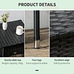 Outsunny Rattan Side Table, Outdoor Coffee Table, With Plastic Board Under The Full Woven Table Top For Patio, Garden, Balcony, Black