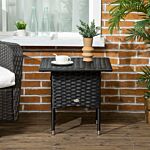 Outsunny Rattan Side Table, Outdoor Coffee Table, With Plastic Board Under The Full Woven Table Top For Patio, Garden, Balcony, Black