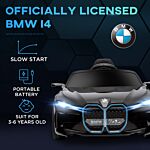 Homcom Bmw I4 Licensed 12v Kids Electric Ride On Car W/ Remote Control, Powered Electric Car W/ Portable Battery, Music, Horn, Headlights