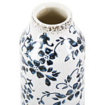 Flower Vase White And Blue Stoneware Tall 35 Cm Floral Pattern Distressed Waterproof Beliani