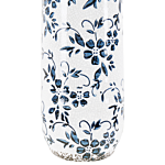 Flower Vase White And Blue Stoneware Tall 35 Cm Floral Pattern Distressed Waterproof Beliani