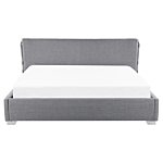 Eu King Size Panel Bed 5ft3 Grey Fabric Slatted Frame Contemporary Beliani