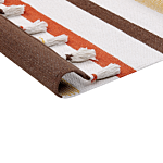 Area Rag Rug Brown And Beige Stripes Cotton 80 X 150 Cm Rectangular Hand Woven Beliani