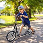 Homcom Teen Scooter Push Kick Scooters For Kids With Rubber Wheels Adjustable Handlebar Front Rear Dual Brakes Kickstand, For 5+ Years, Black