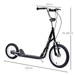 Homcom Teen Scooter Push Kick Scooters For Kids With Rubber Wheels Adjustable Handlebar Front Rear Dual Brakes Kickstand, For 5+ Years, Black