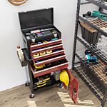 Homcom Rolling Tool Cabinet On Wheels With 5 Drawers And Lockable Cabinet, Portable Top Tool Chest And Roller Cabinet Combo For Workshop And Home, Red
